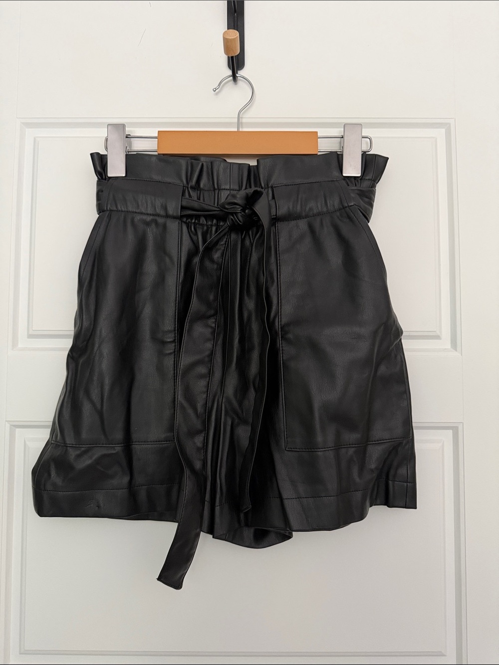 Zara Black Faux Leather Paperbag Shorts with Tie